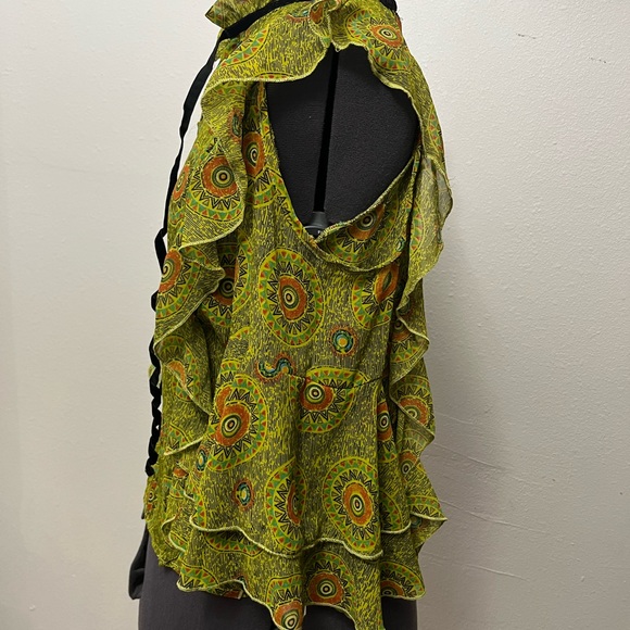 Iky & Me Flowy Mandala Cold Shoulder Ruffle Tie Up Top - Picture 4 of 16